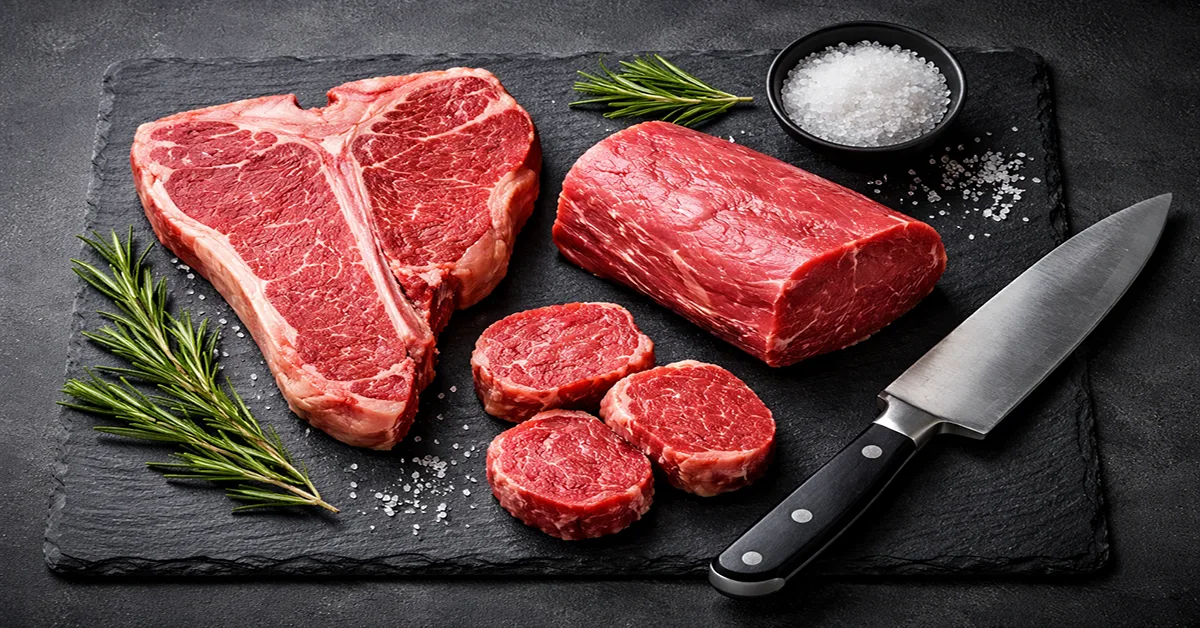 برش گوشت خام فیله و راسته در بوچرینگ