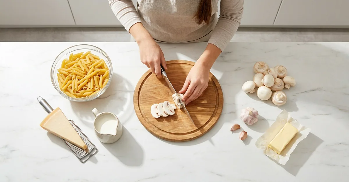 مواد اولیه تازه برای پخت پاستا آلفردو