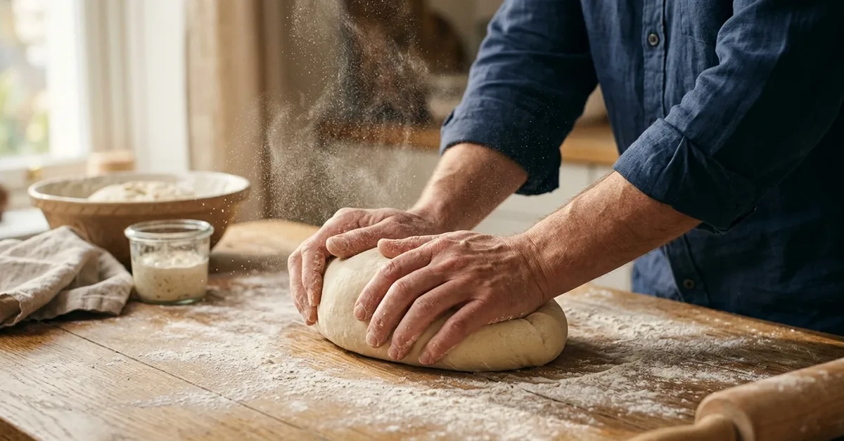 ورز دادن خمیر نان باگت با دست