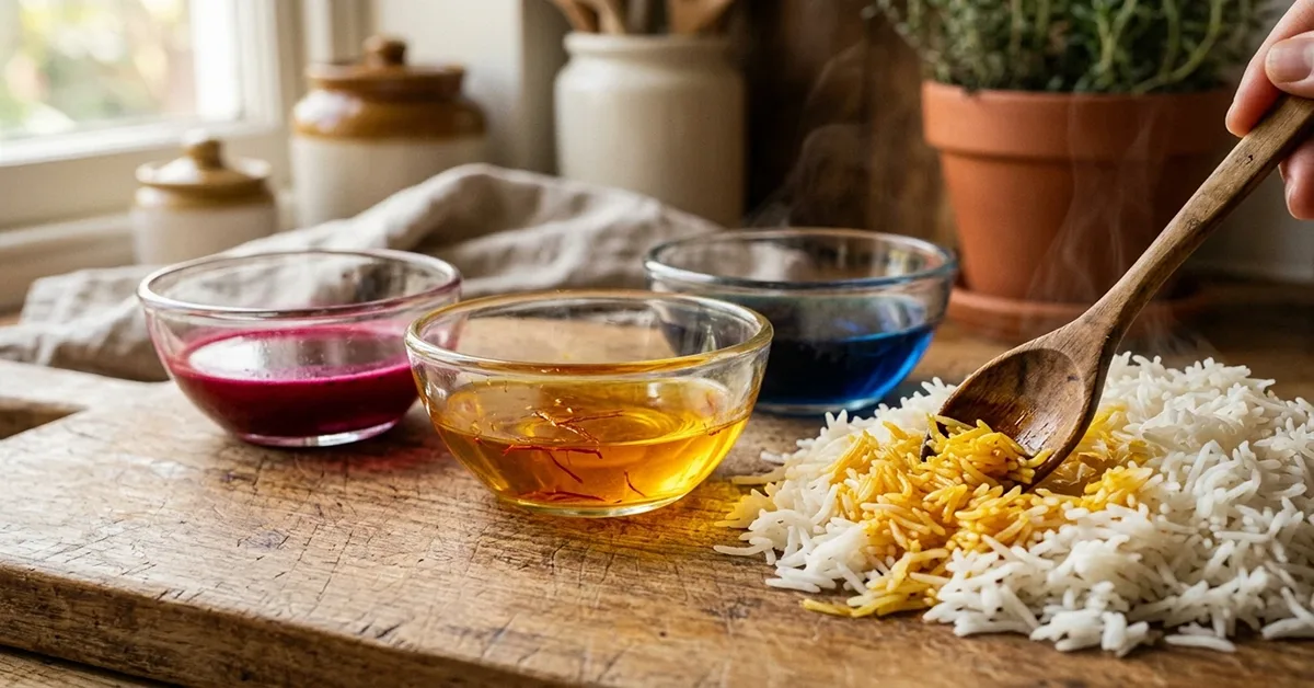استفاده از عصاره لبو و کلم بنفش برای رنگ آمیزی و تزیین برنج مجلسی