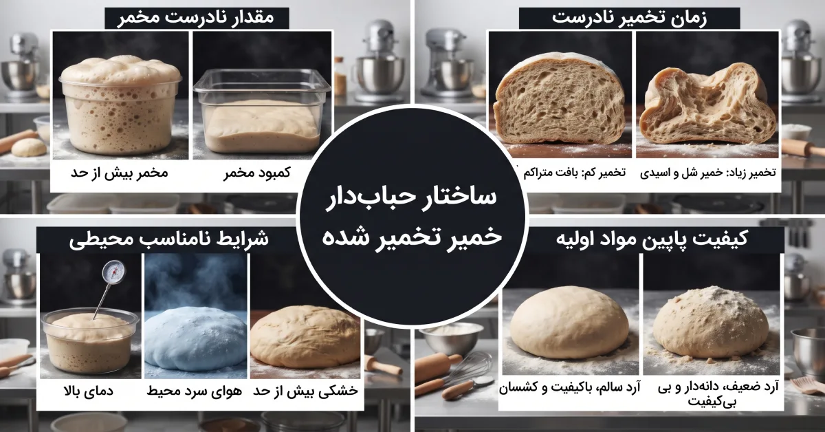 اشتباهات رایج در تخمیر نان شامل مقدار نامناسب مخمر، زمان تخمیر اشتباه، شرایط محیطی نامناسب و تأثیر مواد اولیه بر کیفیت خمیر